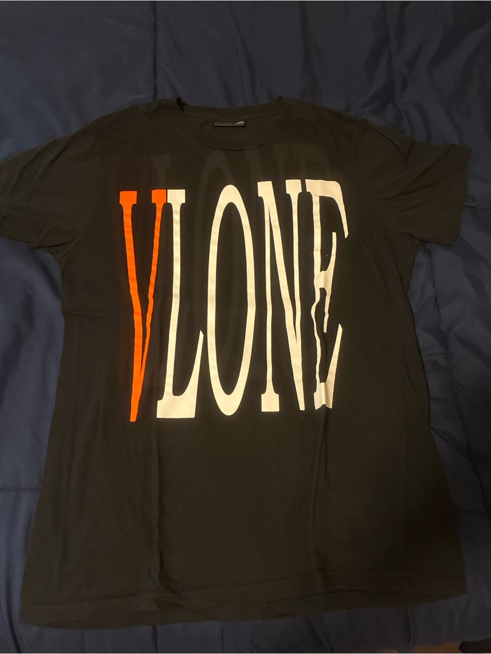 VLONE Black Tee with Orange & White Oversized Logo